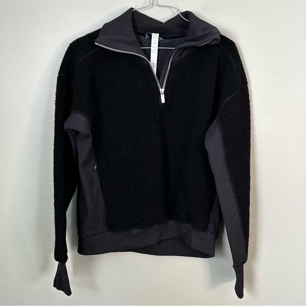 Lululemon stand out sherpa half zip pullover size 4 black zip up sweater womens